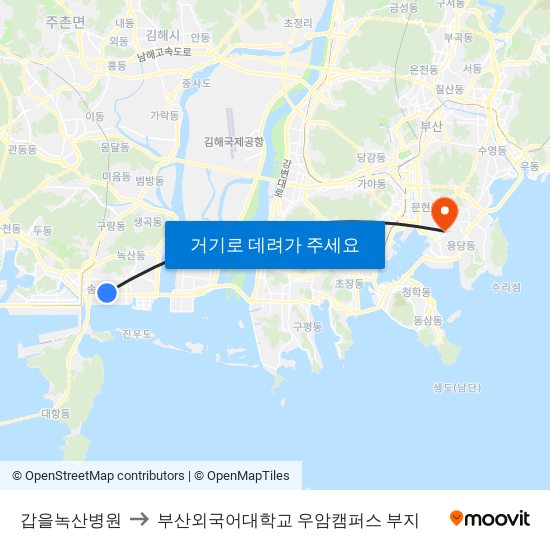 갑을녹산병원 to 부산외국어대학교 우암캠퍼스 부지 map