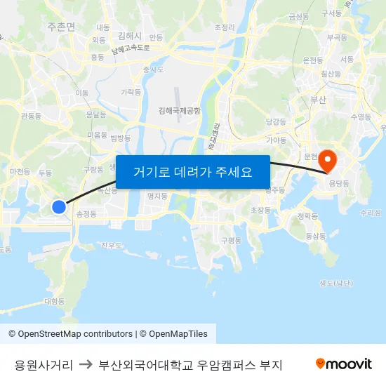 용원사거리 to 부산외국어대학교 우암캠퍼스 부지 map