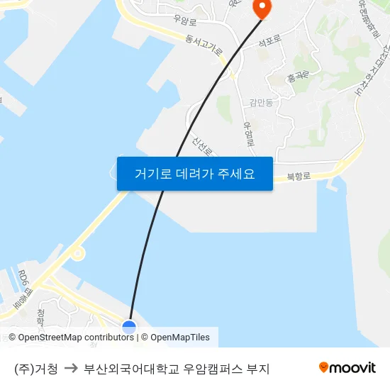 (주)거청 to 부산외국어대학교 우암캠퍼스 부지 map