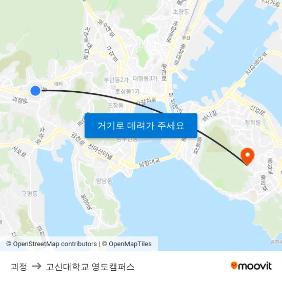 괴정 to 고신대학교 영도캠퍼스 map