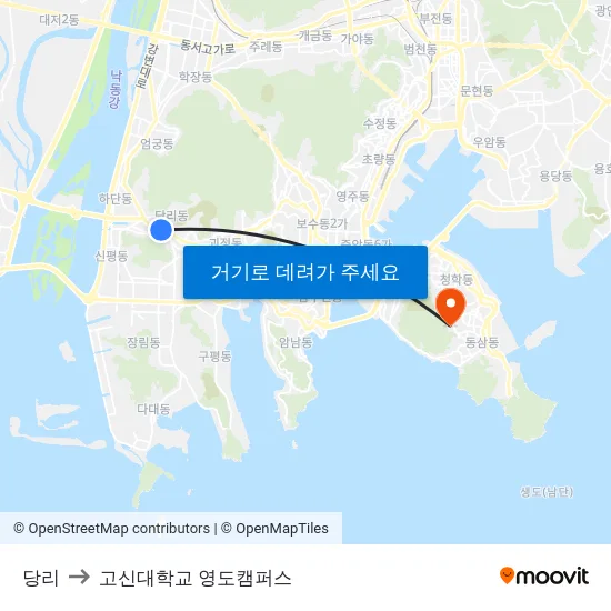 당리 to 고신대학교 영도캠퍼스 map