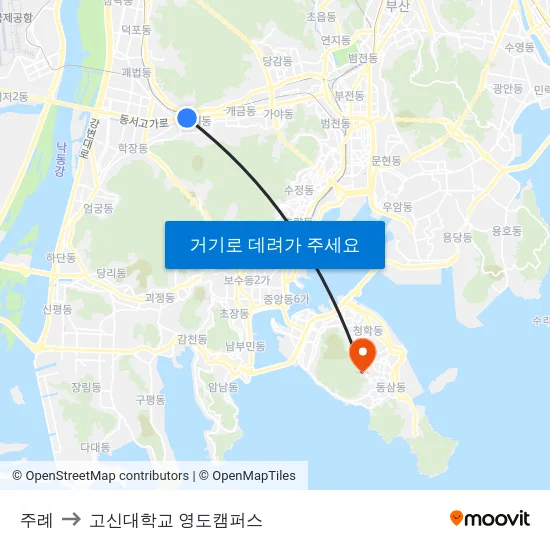 주례 to 고신대학교 영도캠퍼스 map