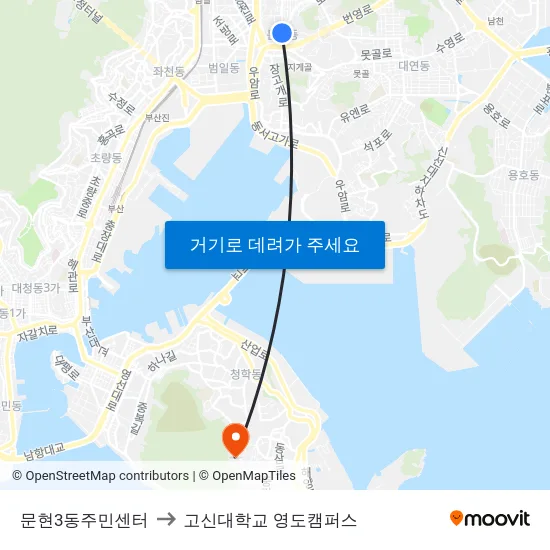 문현3동주민센터 to 고신대학교 영도캠퍼스 map