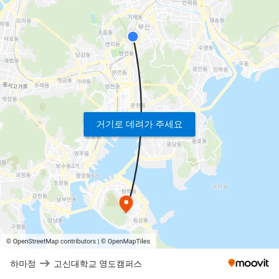 하마정 to 고신대학교 영도캠퍼스 map