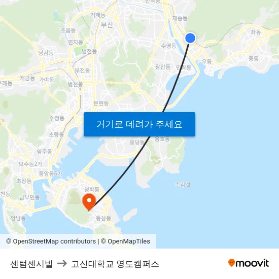 센텀센시빌 to 고신대학교 영도캠퍼스 map