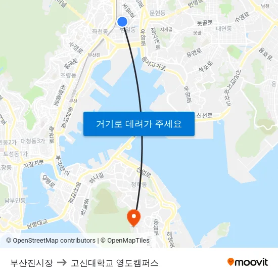 부산진시장 to 고신대학교 영도캠퍼스 map