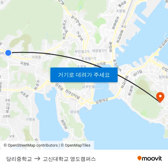 당리중학교 to 고신대학교 영도캠퍼스 map