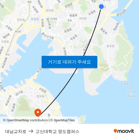 대남교차로 to 고신대학교 영도캠퍼스 map