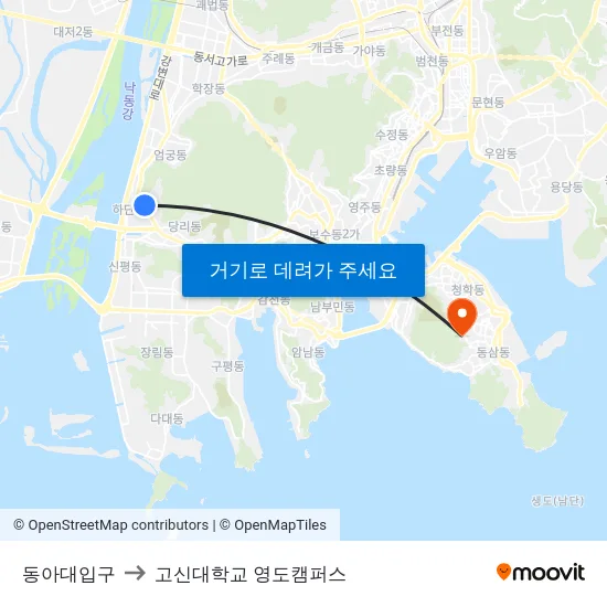 동아대입구 to 고신대학교 영도캠퍼스 map