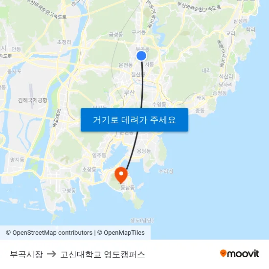 부곡시장 to 고신대학교 영도캠퍼스 map