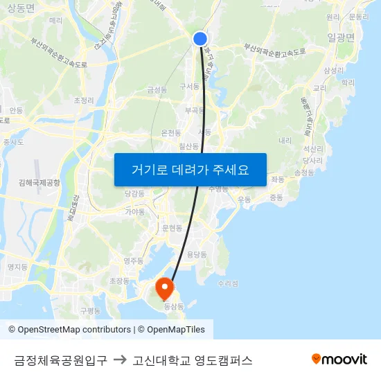 금정체육공원입구 to 고신대학교 영도캠퍼스 map
