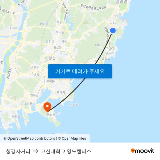 청강사거리 to 고신대학교 영도캠퍼스 map