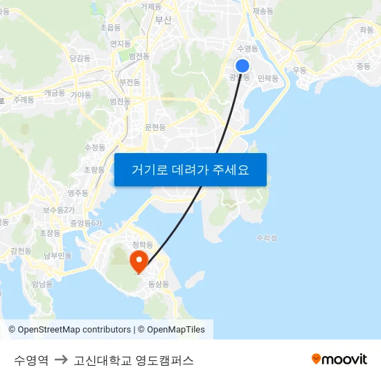 수영역 to 고신대학교 영도캠퍼스 map