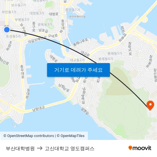 부산대학병원 to 고신대학교 영도캠퍼스 map
