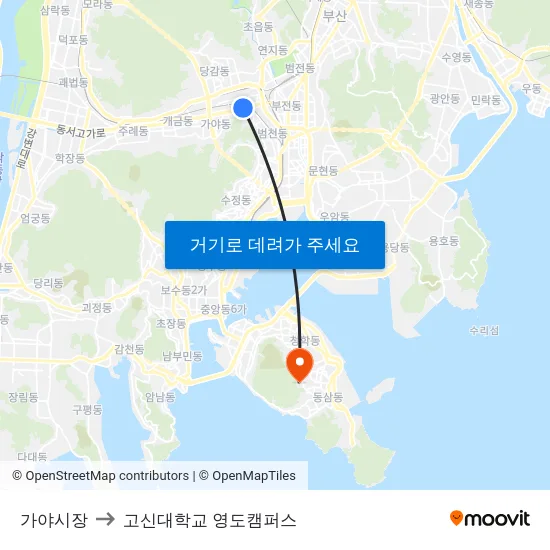 가야시장 to 고신대학교 영도캠퍼스 map