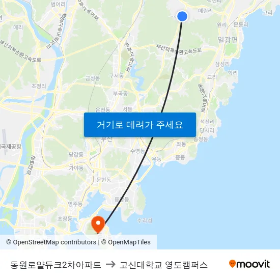 동원로얄듀크2차아파트 to 고신대학교 영도캠퍼스 map