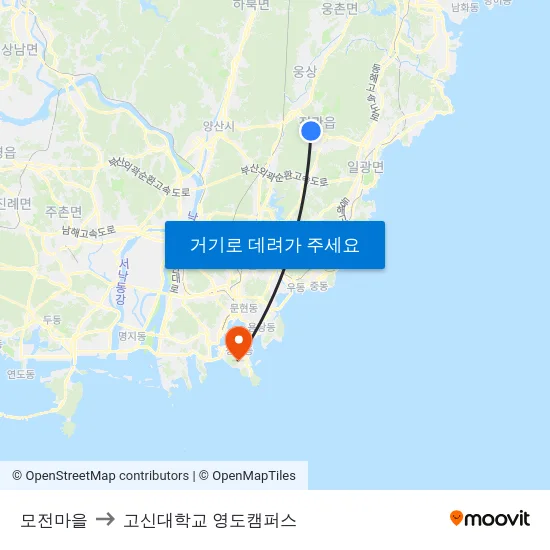 모전마을 to 고신대학교 영도캠퍼스 map