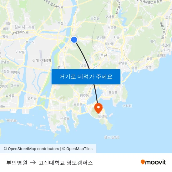 부민병원 to 고신대학교 영도캠퍼스 map