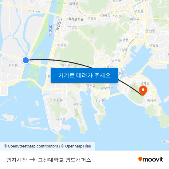 명지시장 to 고신대학교 영도캠퍼스 map