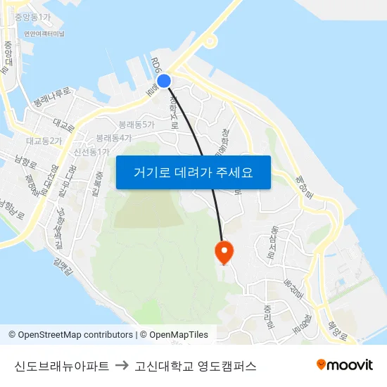 신도브래뉴아파트 to 고신대학교 영도캠퍼스 map