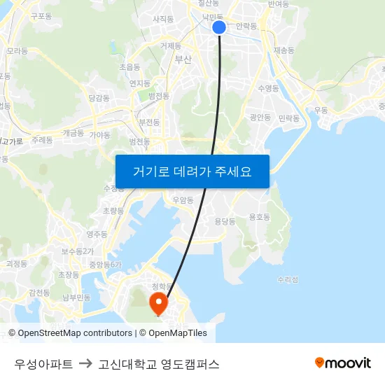 우성아파트 to 고신대학교 영도캠퍼스 map