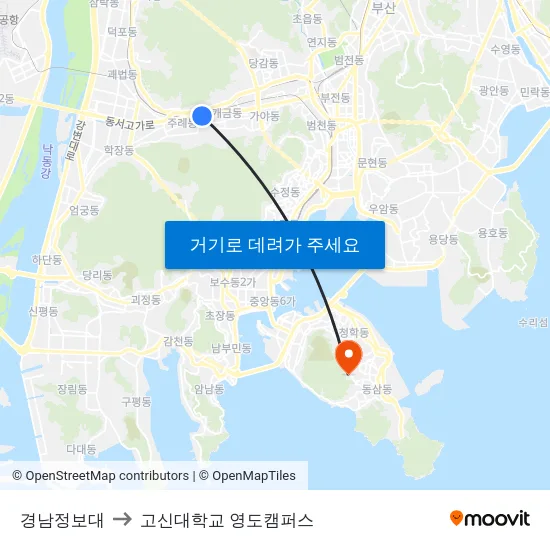 경남정보대 to 고신대학교 영도캠퍼스 map