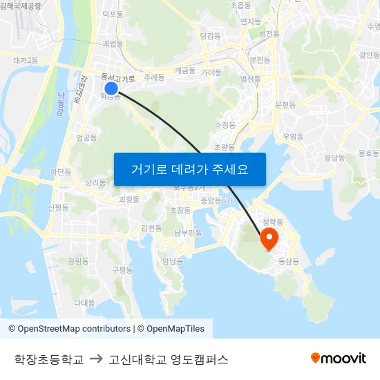 학장초등학교 to 고신대학교 영도캠퍼스 map