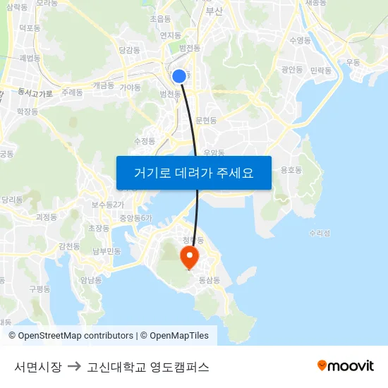 서면시장 to 고신대학교 영도캠퍼스 map