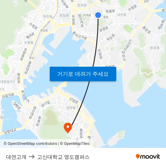대연고개 to 고신대학교 영도캠퍼스 map