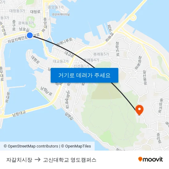 자갈치시장 to 고신대학교 영도캠퍼스 map