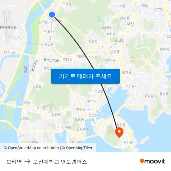 모라역 to 고신대학교 영도캠퍼스 map