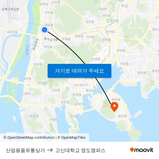 산업용품유통상가 to 고신대학교 영도캠퍼스 map