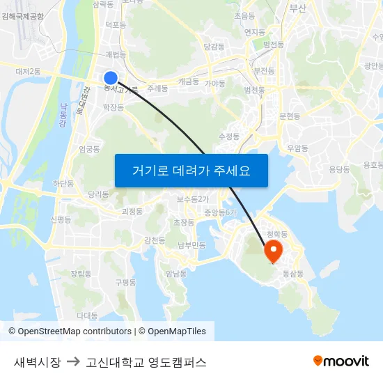 새벽시장 to 고신대학교 영도캠퍼스 map