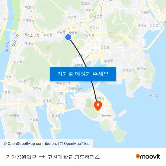 가야공원입구 to 고신대학교 영도캠퍼스 map