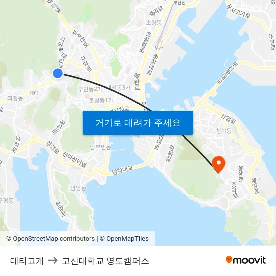 대티고개 to 고신대학교 영도캠퍼스 map