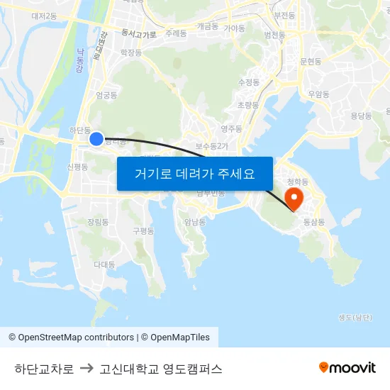 하단교차로 to 고신대학교 영도캠퍼스 map