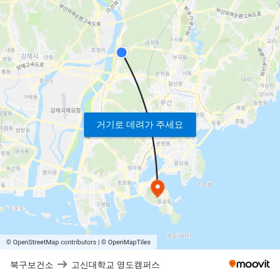 북구보건소 to 고신대학교 영도캠퍼스 map