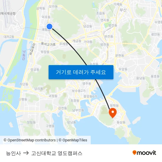 능인사 to 고신대학교 영도캠퍼스 map