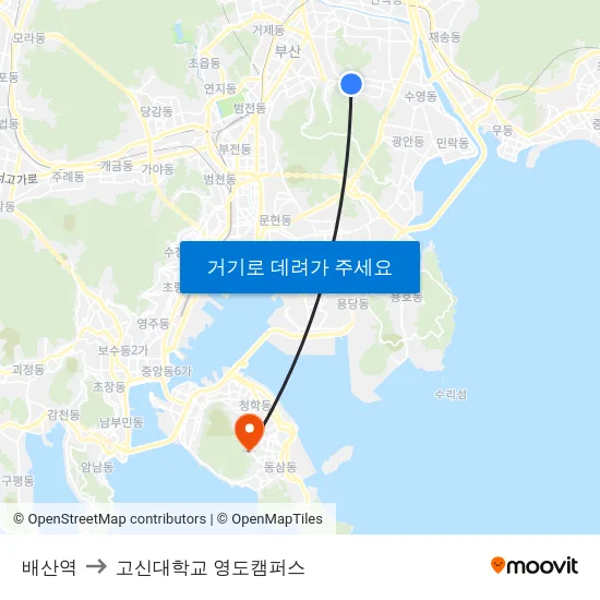 배산역 to 고신대학교 영도캠퍼스 map