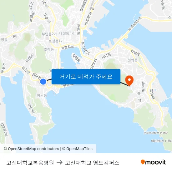 고신대학교복음병원 to 고신대학교 영도캠퍼스 map