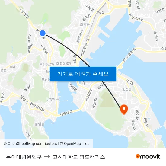 동아대병원입구 to 고신대학교 영도캠퍼스 map