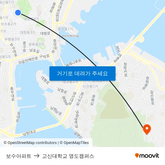 보수아파트 to 고신대학교 영도캠퍼스 map