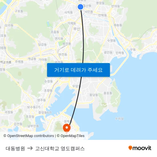 대동병원 to 고신대학교 영도캠퍼스 map