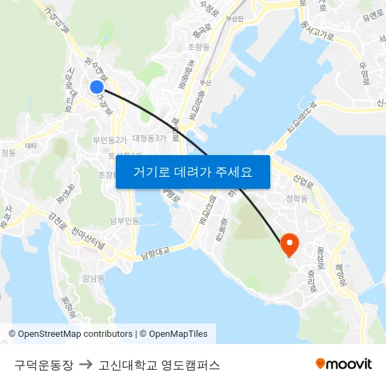 구덕운동장 to 고신대학교 영도캠퍼스 map