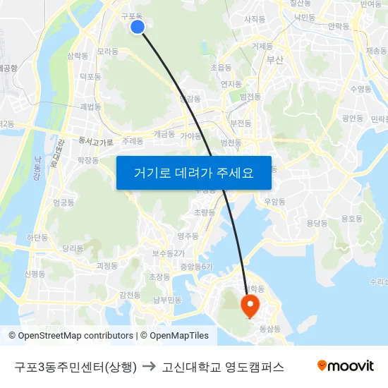구포3동주민센터(상행) to 고신대학교 영도캠퍼스 map