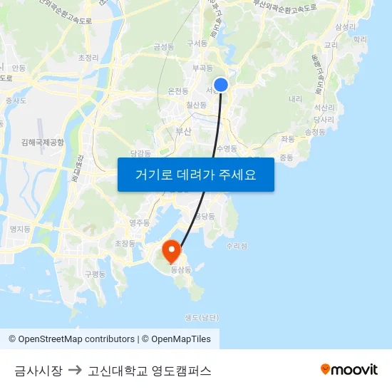 금사시장 to 고신대학교 영도캠퍼스 map