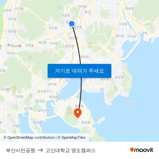 부산시민공원 to 고신대학교 영도캠퍼스 map