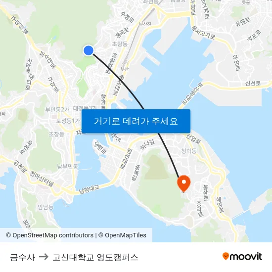 금수사 to 고신대학교 영도캠퍼스 map