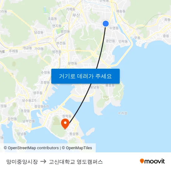 망미중앙시장 to 고신대학교 영도캠퍼스 map