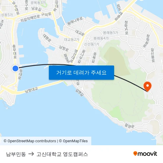 남부민동 to 고신대학교 영도캠퍼스 map